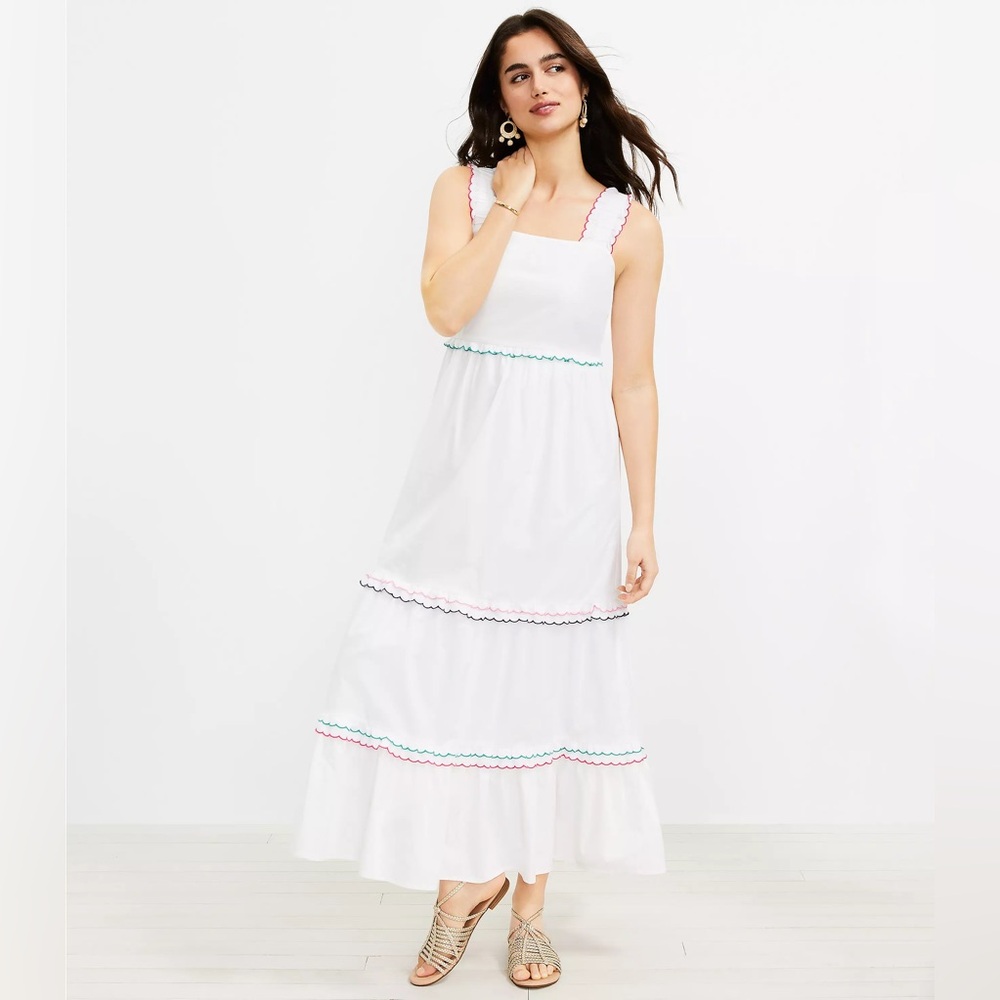 LOFT Rainbow Ruffle Strappy Tiered Maxi Dress XL NWT
